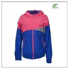 Hooded zip bomber women sport jacket with contrast colors